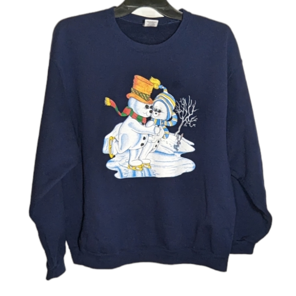 Snowman print Blue Jerzees Sweatshirt Size XL